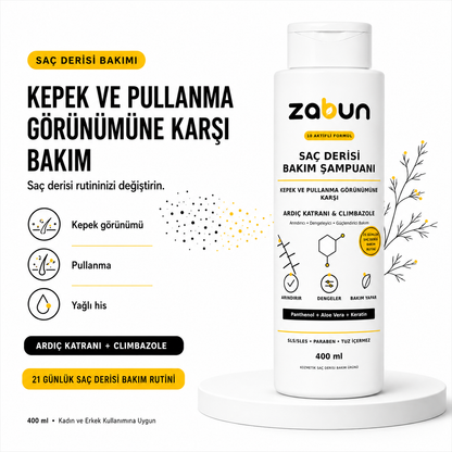 Zabun Ardıç Katranlı Kepek Karşıtı Saç Derisi Bakım Şampuanı – Climbazole, 400 ml