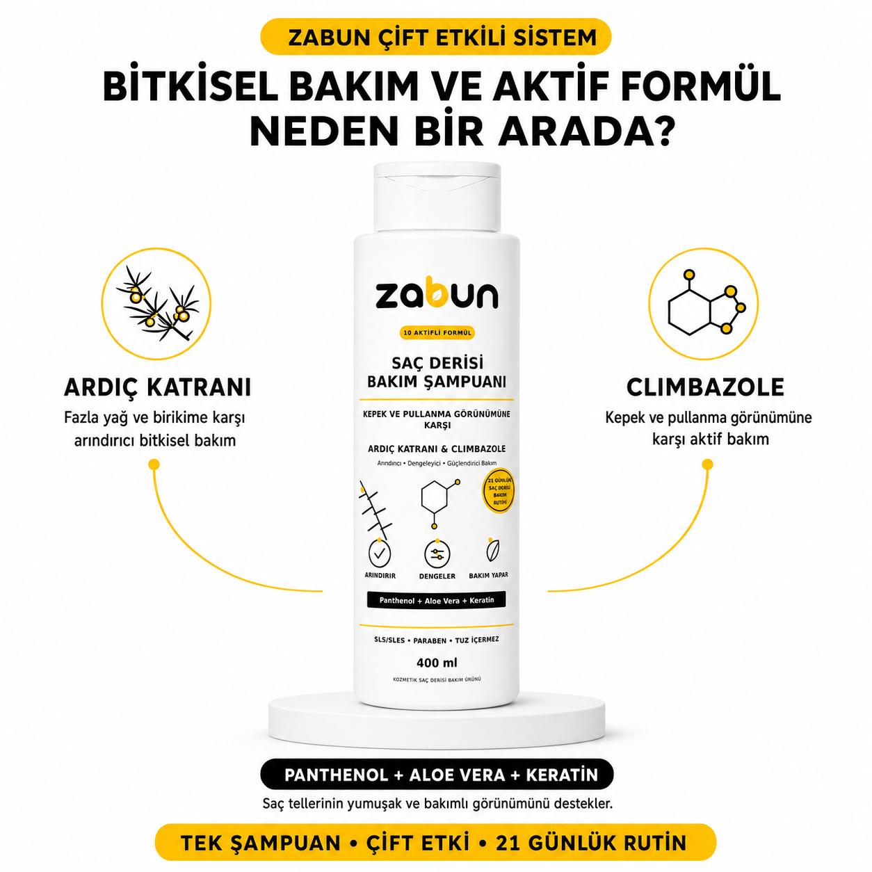 Zabun Ardıç Katranlı Kepek Karşıtı Saç Derisi Bakım Şampuanı – Climbazole, 400 ml