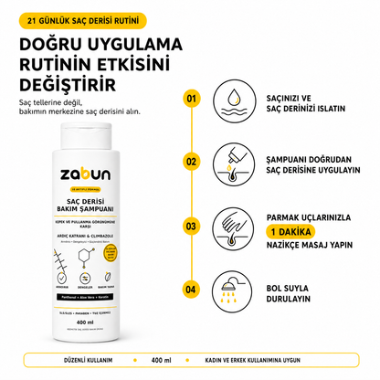 Zabun Ardıç Katranlı Kepek Karşıtı Saç Derisi Bakım Şampuanı – Climbazole, 400 ml